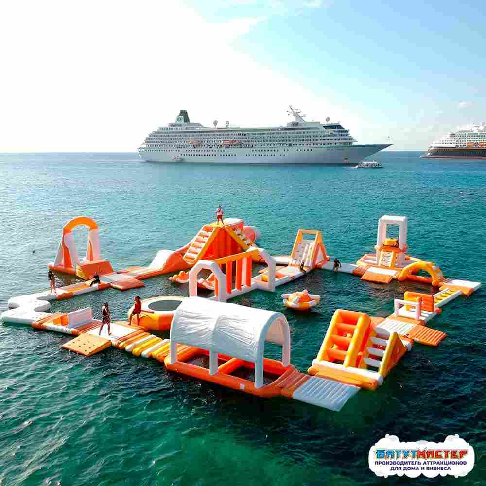 Надувной аквапарк на воде «Пиратский остров» 23×21×5 м