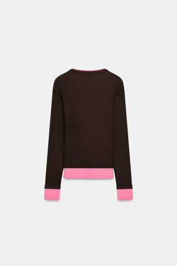 ZARA ФУТБОЛКА С ДВОЙНЫМ КОНТРАСТОМ, КОРИЧНЕВЫЙ