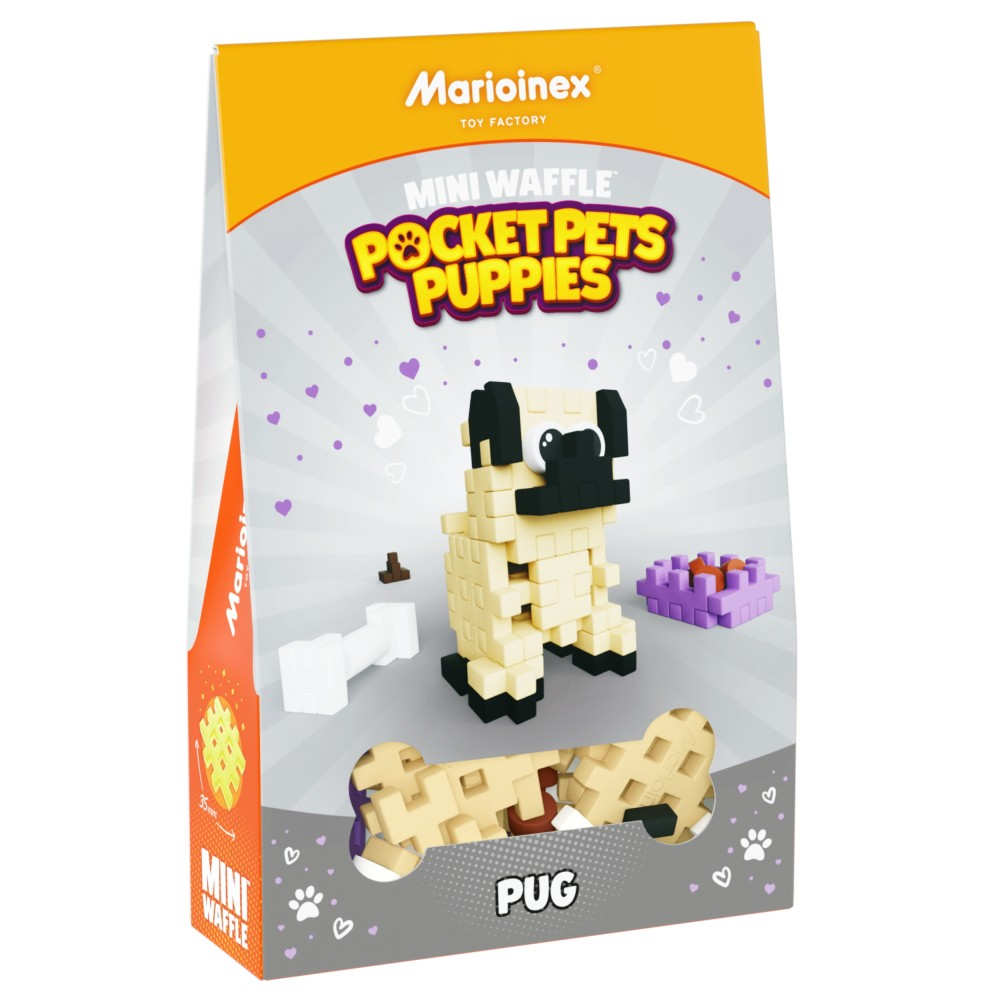 Marioinex - Мини-конструктор Waffle POCKET PETS PUPPIES Мопс 42 элемента. 907849