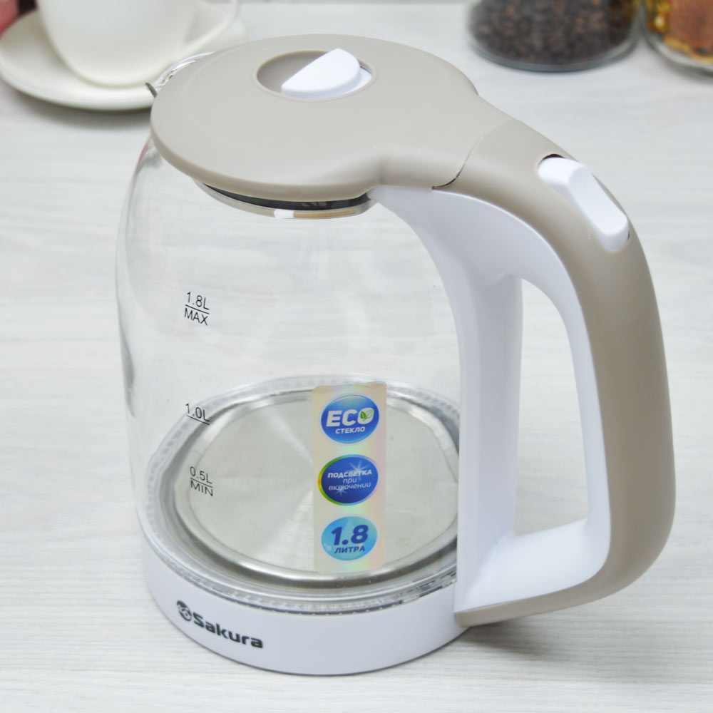 Чайник электрический 1,8л Sakura SA-2736WG стеклянный с точечной подсветкой