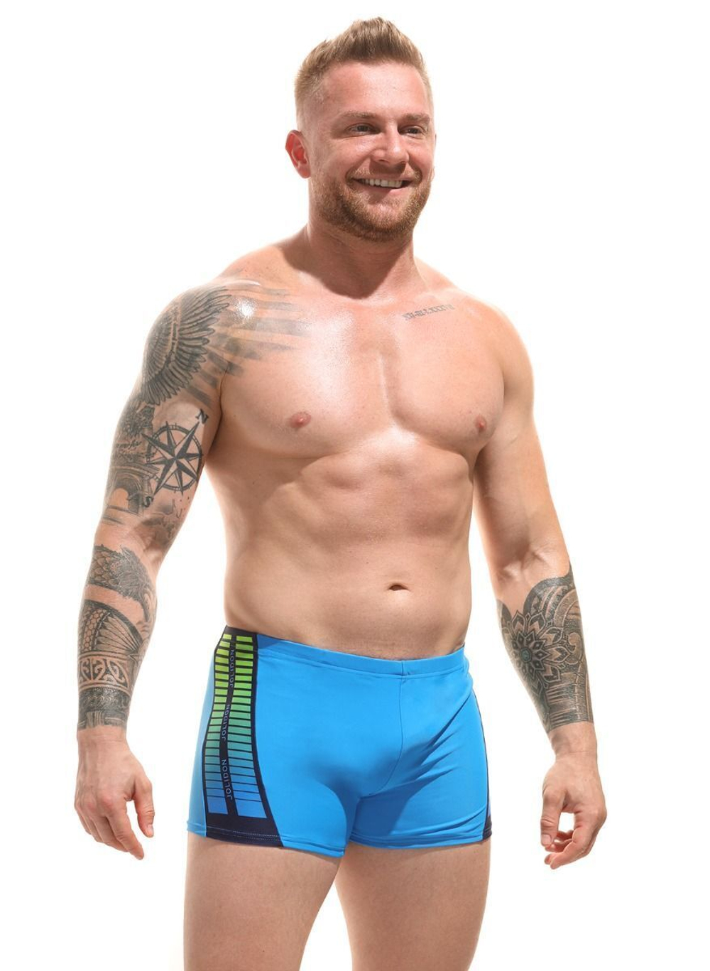 Мужские пляжные боксеры с принтом по бокам (Размер: L) (Цвет: салатовый)