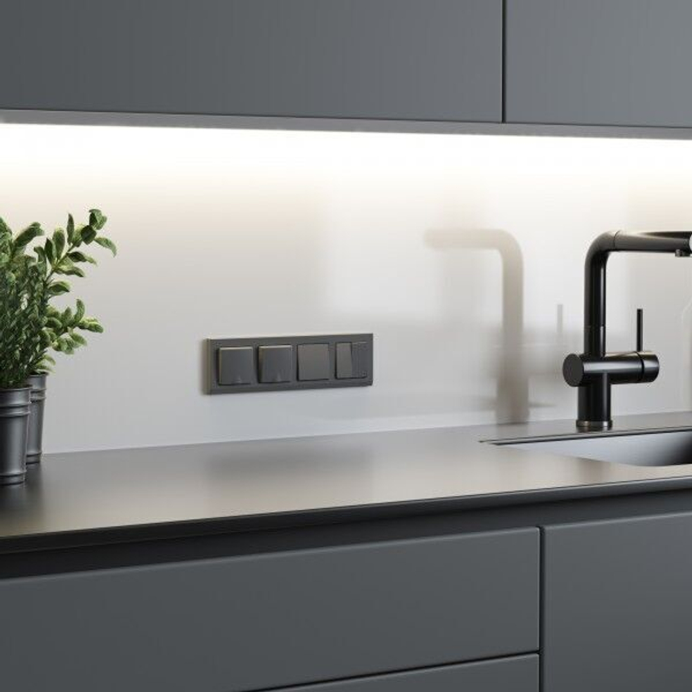 Выключатель двухклавишный (графит рифленый)