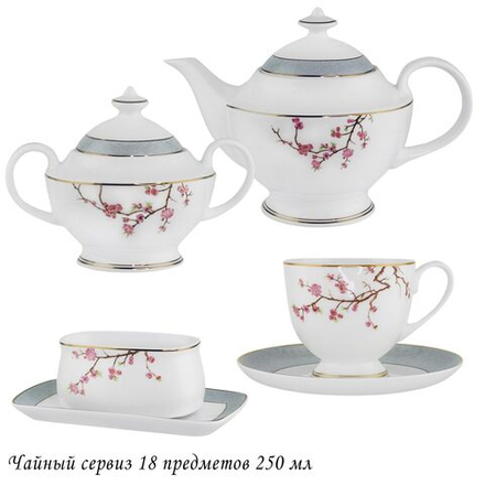 Lenardi 145-628 Чайный сервиз 18пр. 250 мл САКУРА в под.уп.(х2)Костяной фарфор