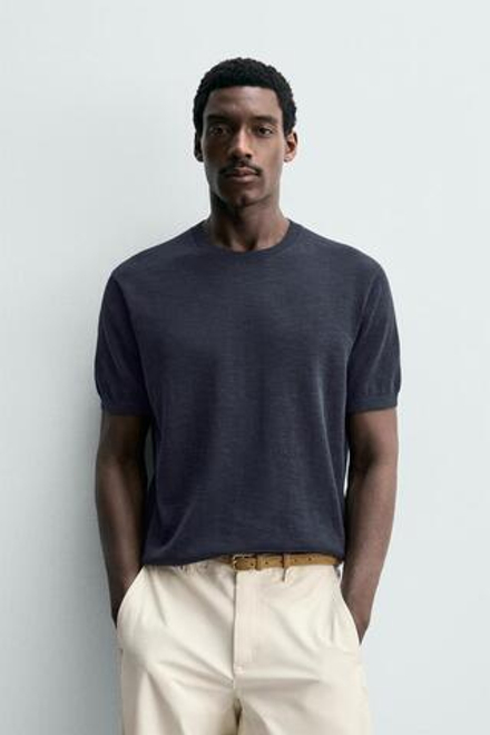 ZARA ФУТБОЛКА КЛАССИЧЕСКОГО КРОЯ, МОРСКОЙ СИНИЙ