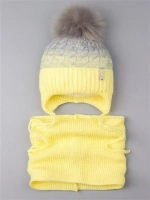 Шапка зимняя вязаная с помпоном и снуд для девочки
