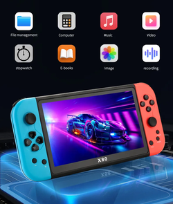 Портативная игровая приставка X80 16 GB, 20000 встроенных ретро-игр, 7,0 дюймовый экран, сини-красный