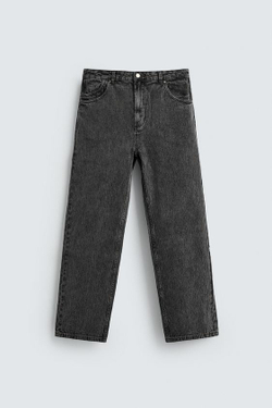 ZARA БРЮКИ STRAIGHT FIT ЖАККАРД, ТЕМНО-СЕРЫЙ