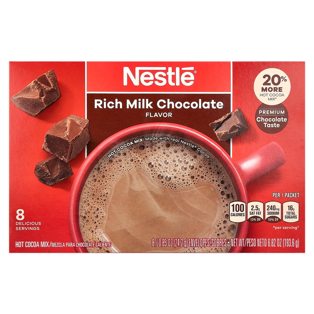 Nestle Hot Cocoa Mix, Насыщенный молочный шоколад, 8 конвертов по 24,2 г (0,85 унции)