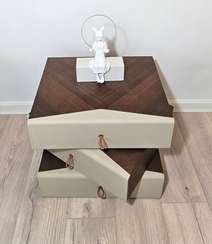 Тумбочка-столик Teorema, бежевая экокожа, шпон ореха