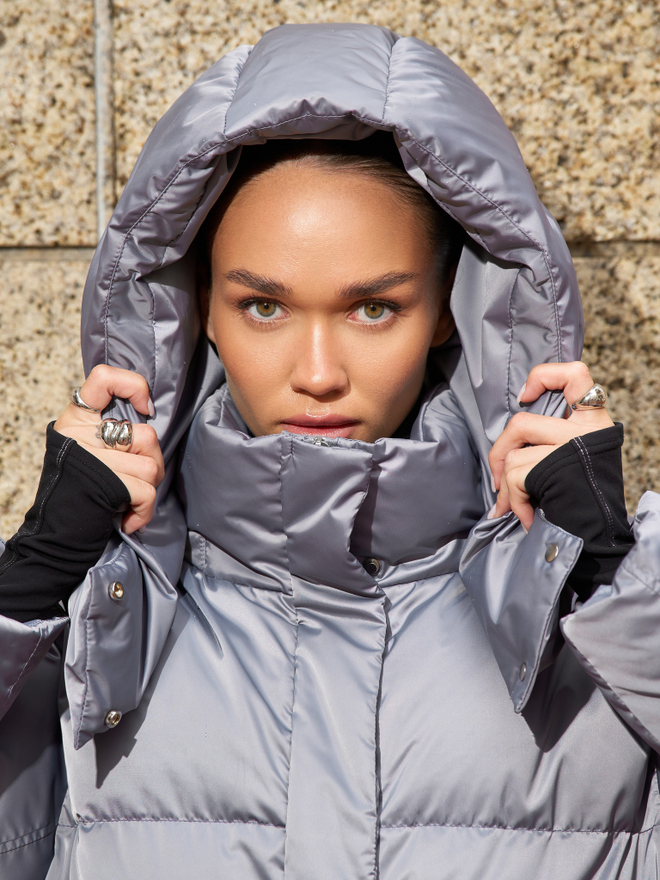 MAXI пуховик с объемным капюшоном, GREY 🐚
