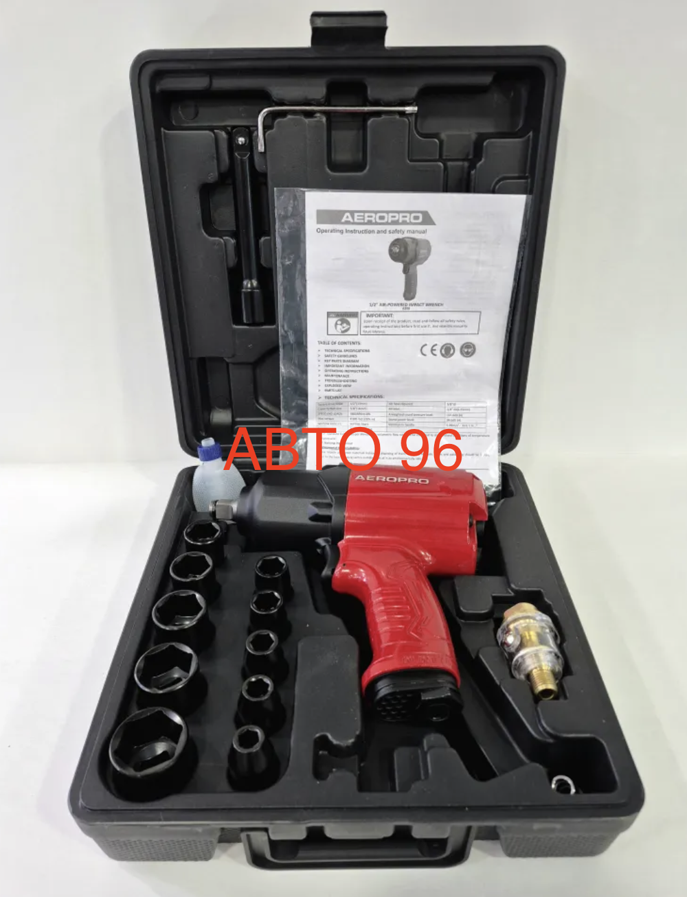 AP17808A (A398) / Пневмогайковерт ударный, 1/2", 7800rpm, 1100нм, с набором головок и удлинителем AeroPro Оптом