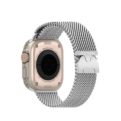 Ремешок из нержавеющей стали серебристого цвета от Dux Ducis для смарт часов Apple Watch 42, 44, 45, 46, 49мм, серия Milanese Air Series (миланская петля)