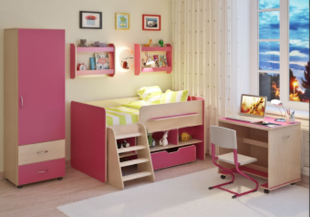 Детская стенка КарИВи Легенда 11  Дуб Молочный Розовый