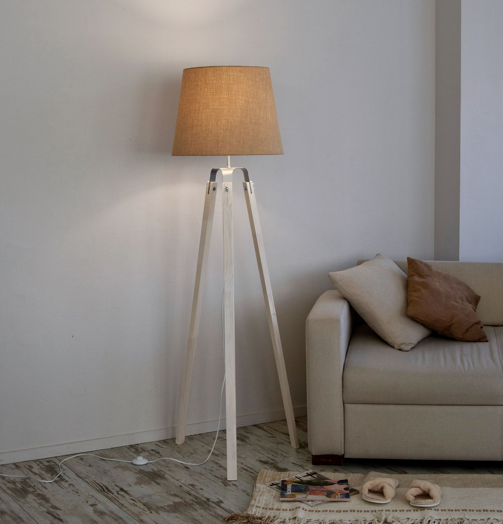 Торшер напольный коричневый с горчичным абажуром в стиле лофт, светильник напольный классический, Фьорд, E27, 60 Вт