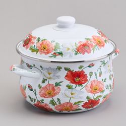 КАСТРЮЛЯ AGNESS ЭМАЛИРОВАННАЯ С ЭМАЛ.КРЫШКОЙ СЕРИЯ "МАКИ", 3.6 Л, 22*13 СМ