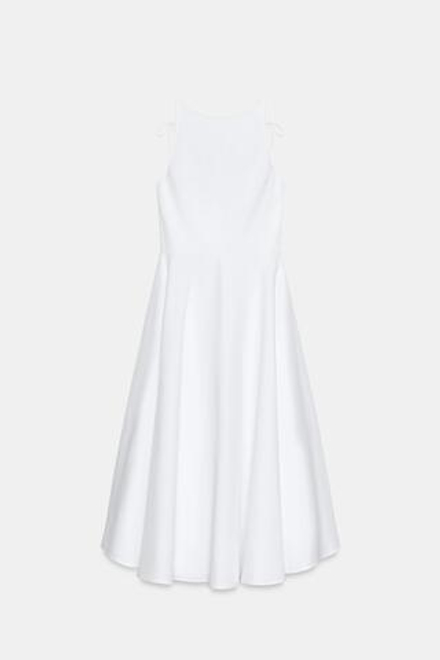 ZARA ПЛАТЬЕ МИДИ ИЗ ГАБАРДИНА С ОБЪЕМНЫМ НИЗОМ, БЕЛЫЙ