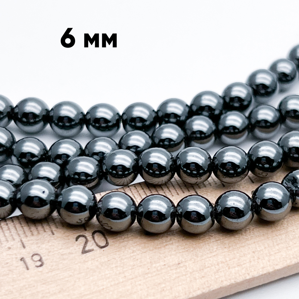 Гематит Шар бусины (имитация), цвет черный, диаметр 6-6,2 мм, цена за 31-32 шт (1/2 нити)