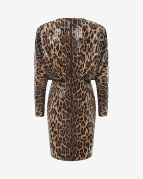 Платье миди из пайеток с леопардовым принтом