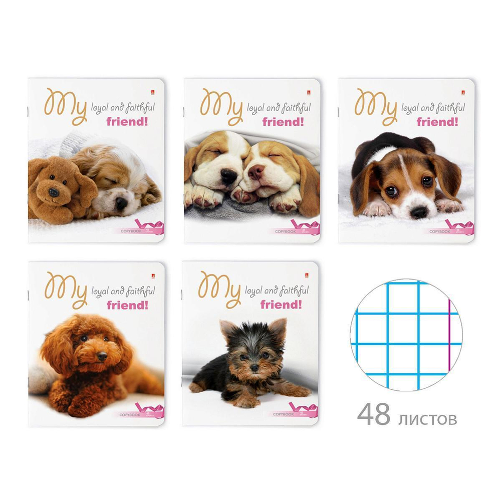 Тетрадь А5 48л. клетка "Щеночки" (Альт)