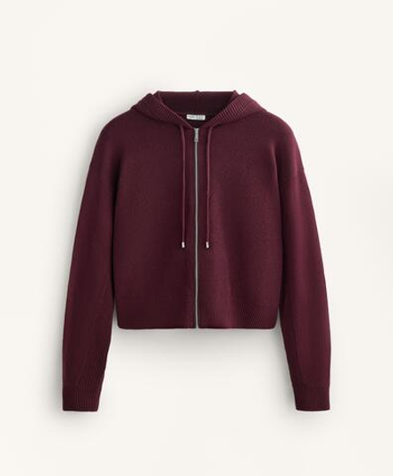 Oysho Вязаная куртка с капюшоном, темно-гранатовый