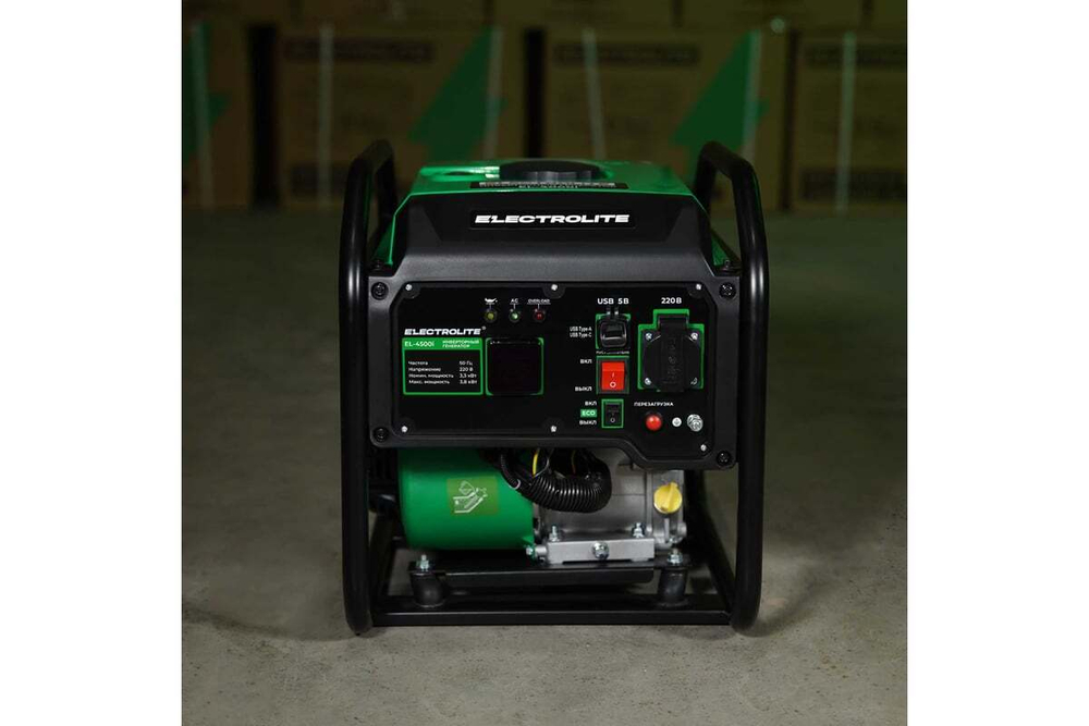 Генератор бензиновый инверторный Electrolite EL 4500i 3.3-3.8 кВт, цифровой дисплей, разъемы USB-A и USB-C, режим ECO 6850