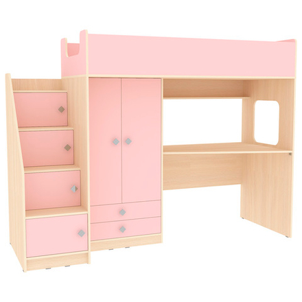 Кровать-чердак КарИВи Л-А606.3 75x175  Дуб Молочный Розовый