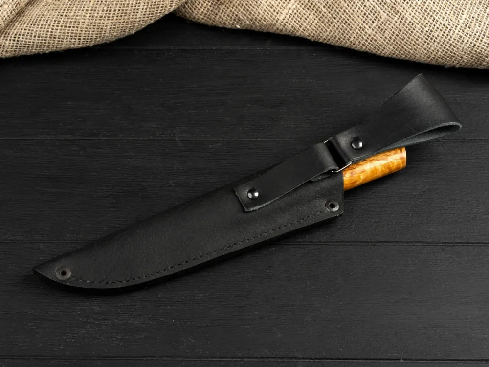 Нож Ханты-Манси, дамасская сталь, рукоять карельская берёза