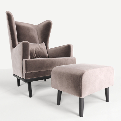 Комплект кресла и пуфа Фантазёр велюр Z-5 (Светло-серый) на высоких ножках, для отдыха и чтения книг. В гостиную, балкон, спальню и переговорную комнату.