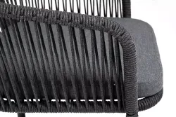 "Марсель" стул барный плетеный из роупа, каркас из стали серый (RAL7022) муар, роуп темно-серый круглый, ткань темно-серая 027