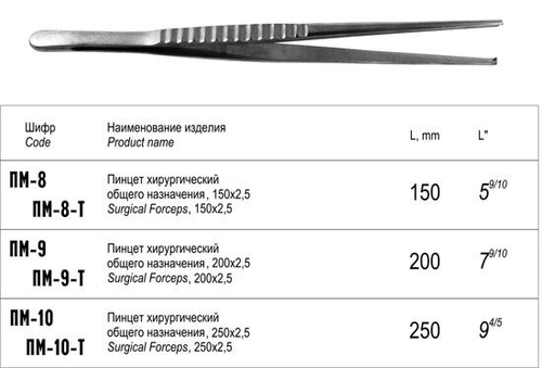 ТМ- ПМ-9 Пинцет хирургический, 200 мм (НОВОЕ ИСПОЛНЕНИЕ)
