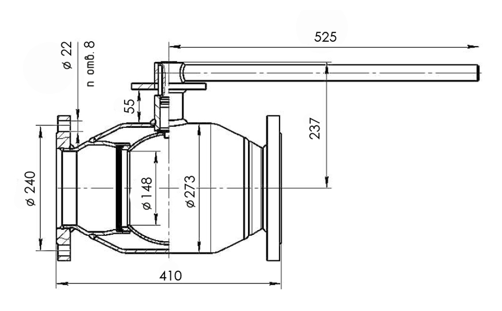 Кран шаровый Temper Ду150 Ру16 полнопроходной тип 293 фланцевый, ст. 20, L=410 мм