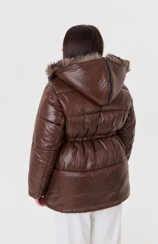 Куртка-парка с меховым капюшоном, коричневый