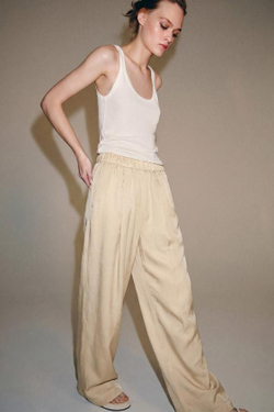 ZARA АТЛАСНЫЕ БРЮКИ-БОЧКИ — ZW COLLECTION, БЕЖЕВЫЙ