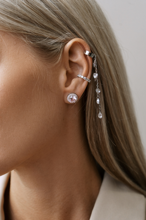 Круглые серьги - пусеты "DIVA" с розовым цирконием