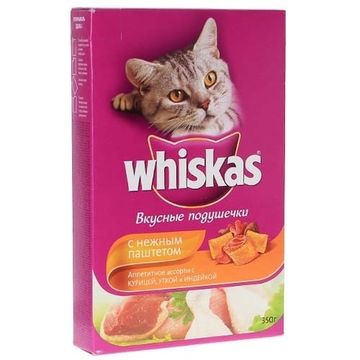 Whiskas полноценный корм для взрослых кошек подушечки с паштетом со вкусом курицы и индейки