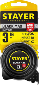 STAYER BlackMax, 3 м х 16 мм, рулетка с двумя фиксаторами, Professional (3410-03)