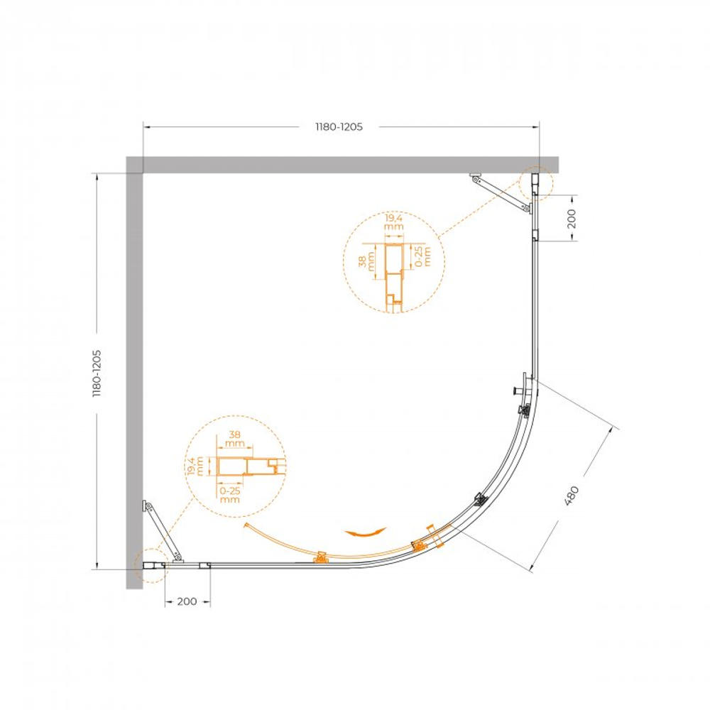 Душевой уголок Cezares MOLVENO-R-11-100+20-C-Cr-IV, 120х120х195, профиль хром, стекло прозрачное