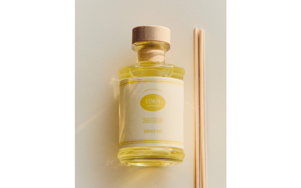 Zara Home Аромадиффузор Lemon Candied 190 мл, тростниковые палочки микадо, аромат свежий цитрусовый, Горчичный