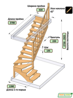 Лестница на второй этаж К-001м/1 Правая c подступенками