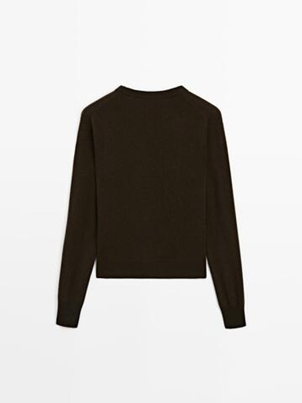Massimo Dutti Свитер из смесовой шерсти с круглым вырезом, коричневый