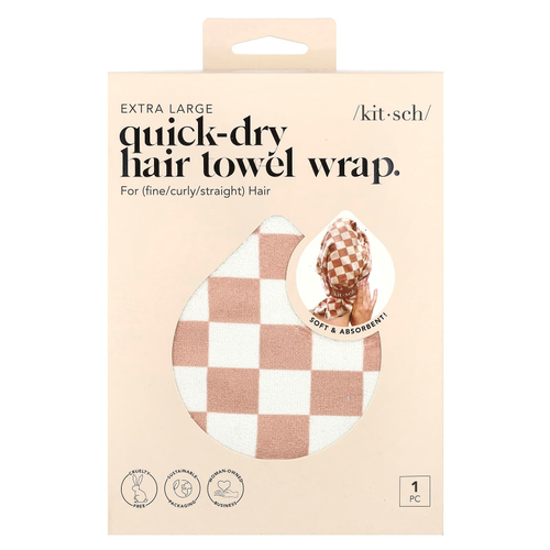 Kitsch, Быстросохнущее полотенце для волос, очень большое, в терракотовую клетку, 1 упаковка