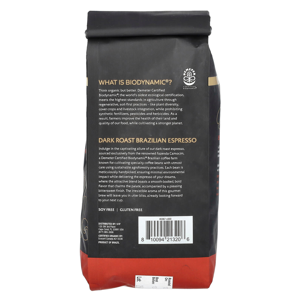 Dr. Mercola, Solspring, Biodynamic, органический бразильский эспрессо, цельные бобы, темная обжарка, 340 г (12 унций)