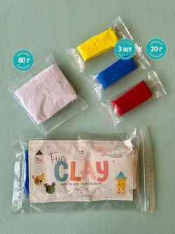 Глина полимерная самозатвердевающая FAN Clay by DECO Белая 80 гр, цветные по 20 гр