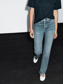 Massimo Dutti Расклешенные джинсы с высокой посадкой, голубой