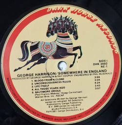 Винтажная виниловая пластинка LP George Harrison Somewhere In England (USA 1981)