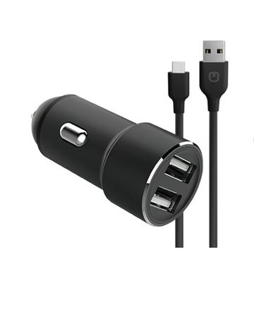 Автомобильное З/У USBx2 (2.4A) Union UB-01 +Type-C кабель