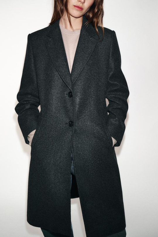 ZARA ПАЛЬТО С ПОДПЛЕЧНИКАМИ ИЗ МЯГКОЙ ТКАНИ, СЕРЫЙ МЕЛАНЖ