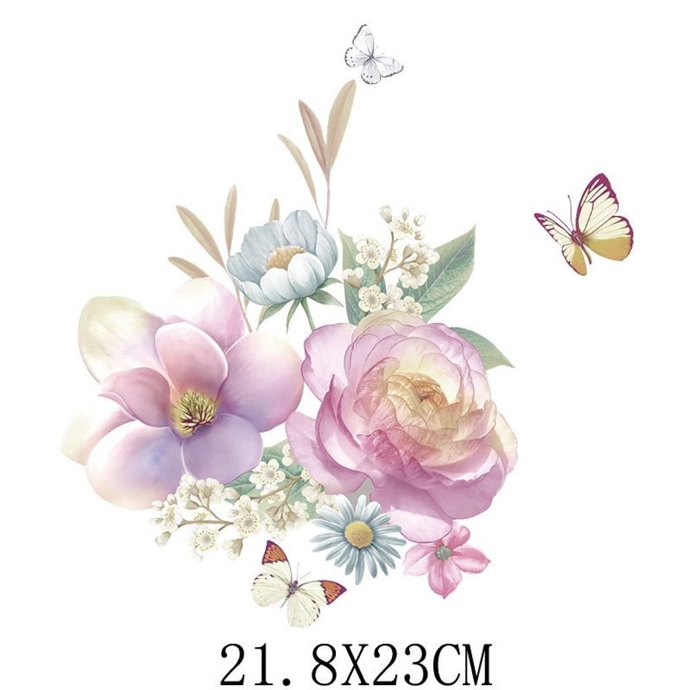 ЦВЕТЫ С БАБОЧКАМИ - Термотрансфер 23*23см