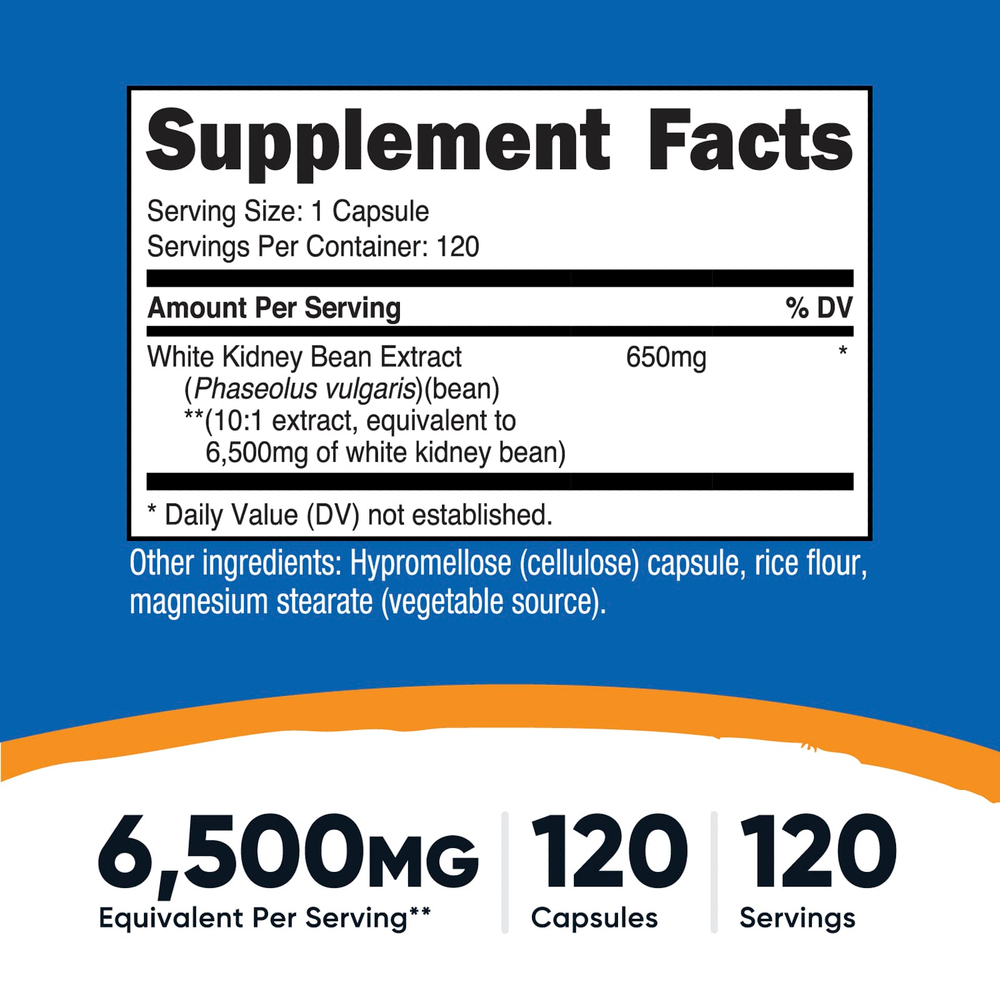 Nutricost, Белая фасоль, 6500 мг, 120 капсул