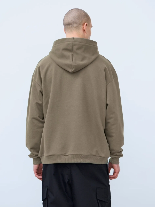 Худи оверсайз без начеса (серо-оливковый)